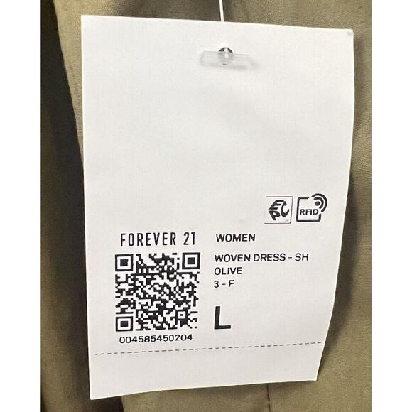 FOREVER 21 Baby Doll Mini Dress Women's Size L Olive Green 100% Cotton Y2K - Picture 7 of 14